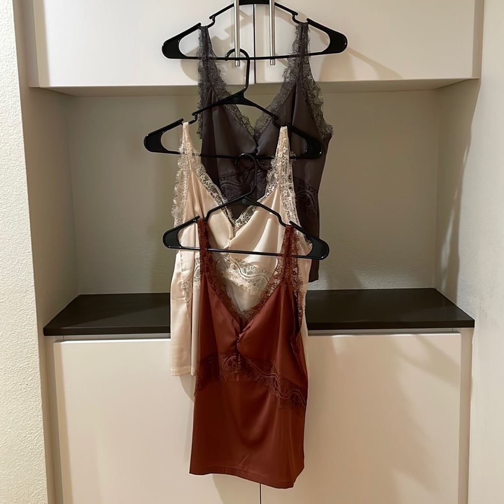 SET OF 3! Satin Lace Camisoles